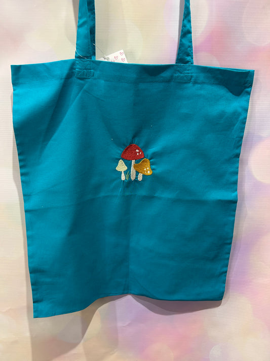 Mushroom Teal Tote Bag