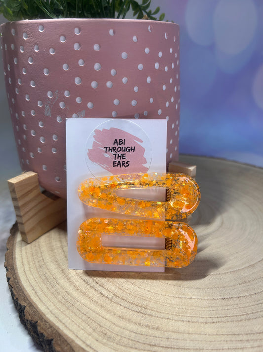 Orange Glitter Alligator Hair Clips