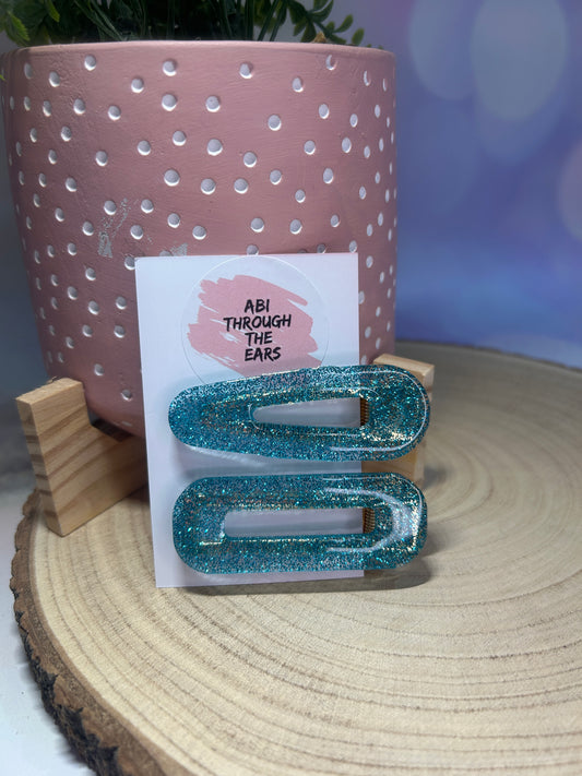 Blue Glitter Alligator Hair Clips