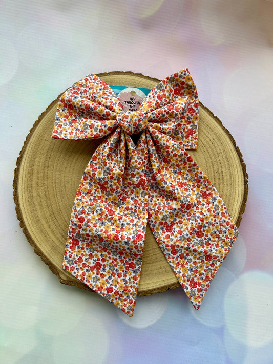 Large Luxury Ditsy Orange Floral Hair Bow