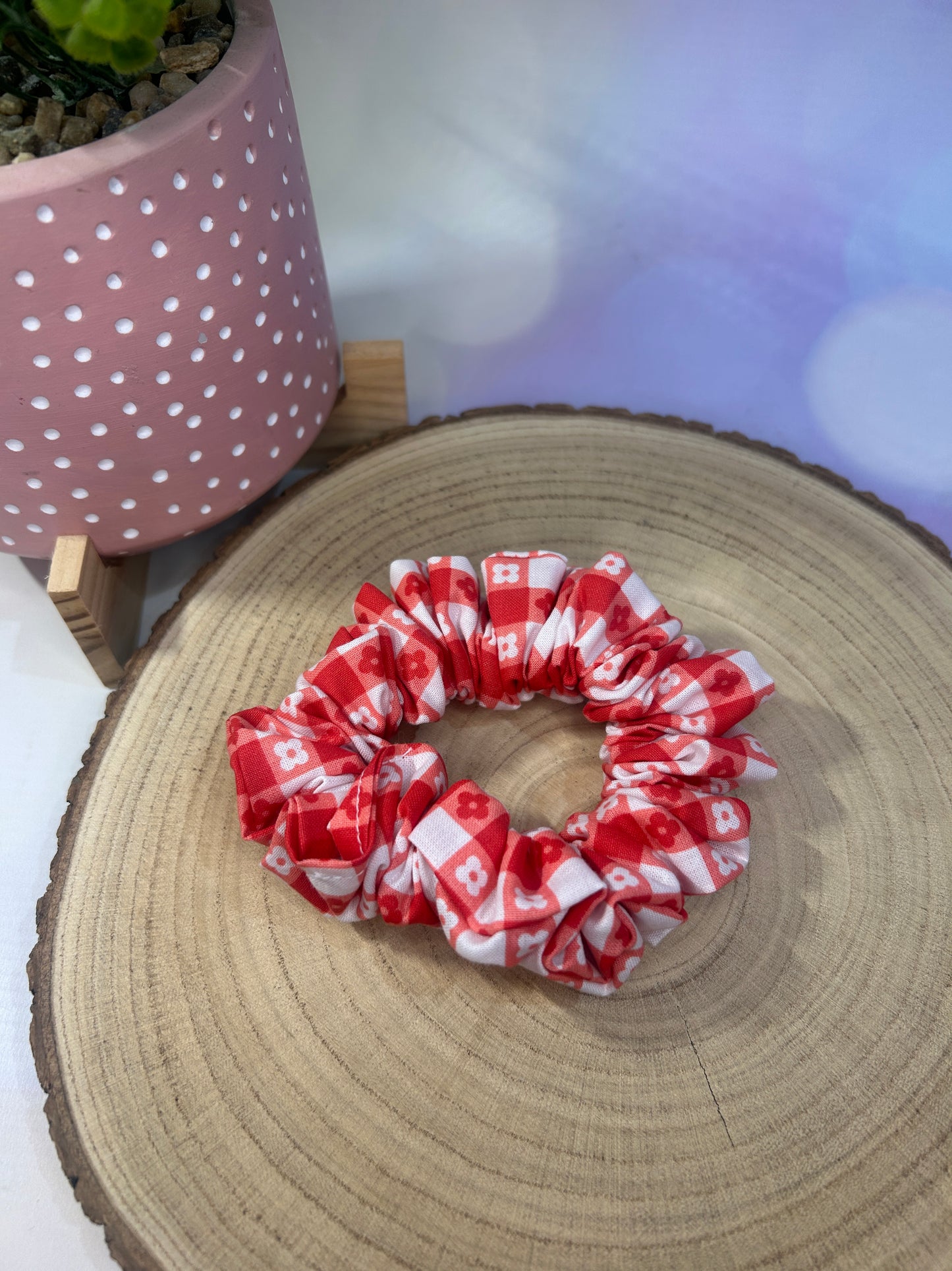 Red Flower Gingham Scrunchie