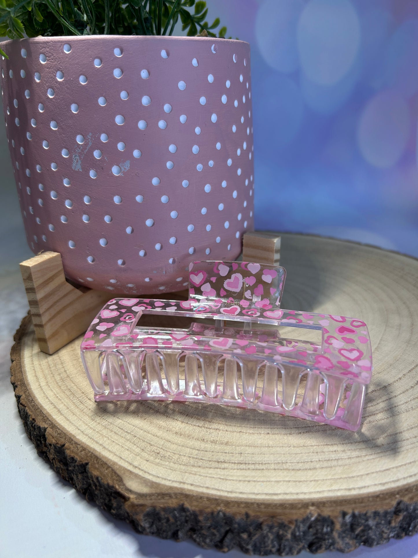 Clear Pink Hearts Flat Claw Clip