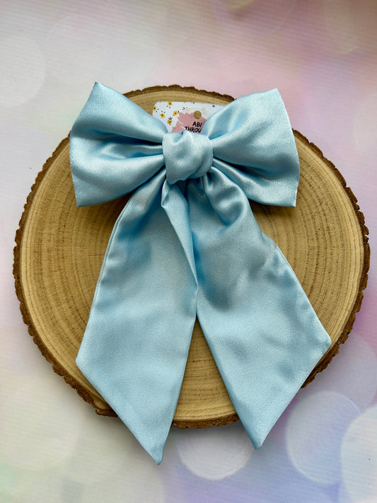 Large Luxury Baby Blue Satin Hair Bow