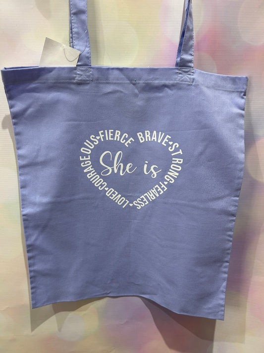She is Lilac Tote Bag