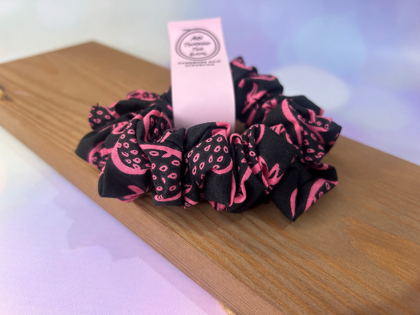 Black & Pink Strawberry Hair Scrunchie - Limited Edition