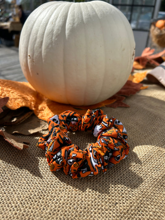 Halloween Orange Spooky Cotton Scrunchie