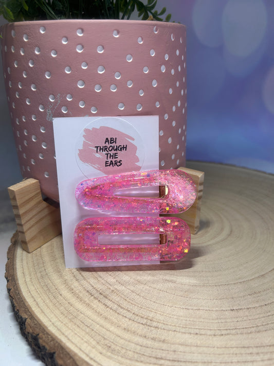 Pink Glitter Alligator Hair Clips