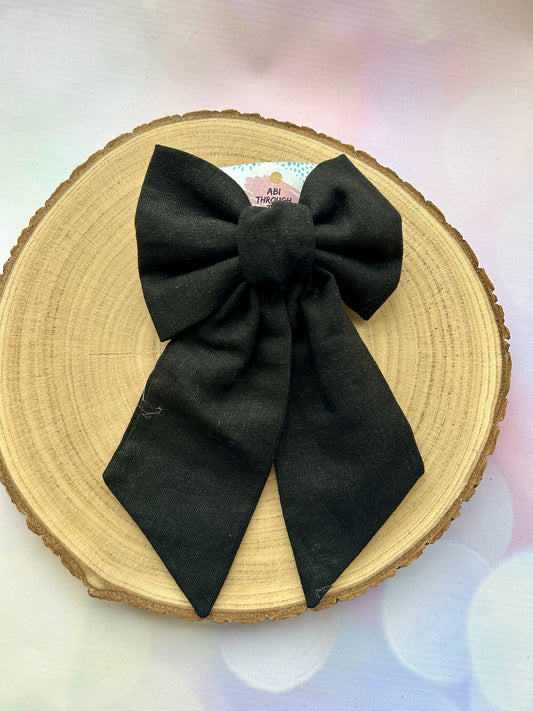 Midi Luxury Black Linen Hair Bow