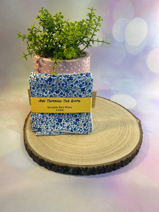 Ditsy Blue Floral Reusable Face Wipes 4 pack