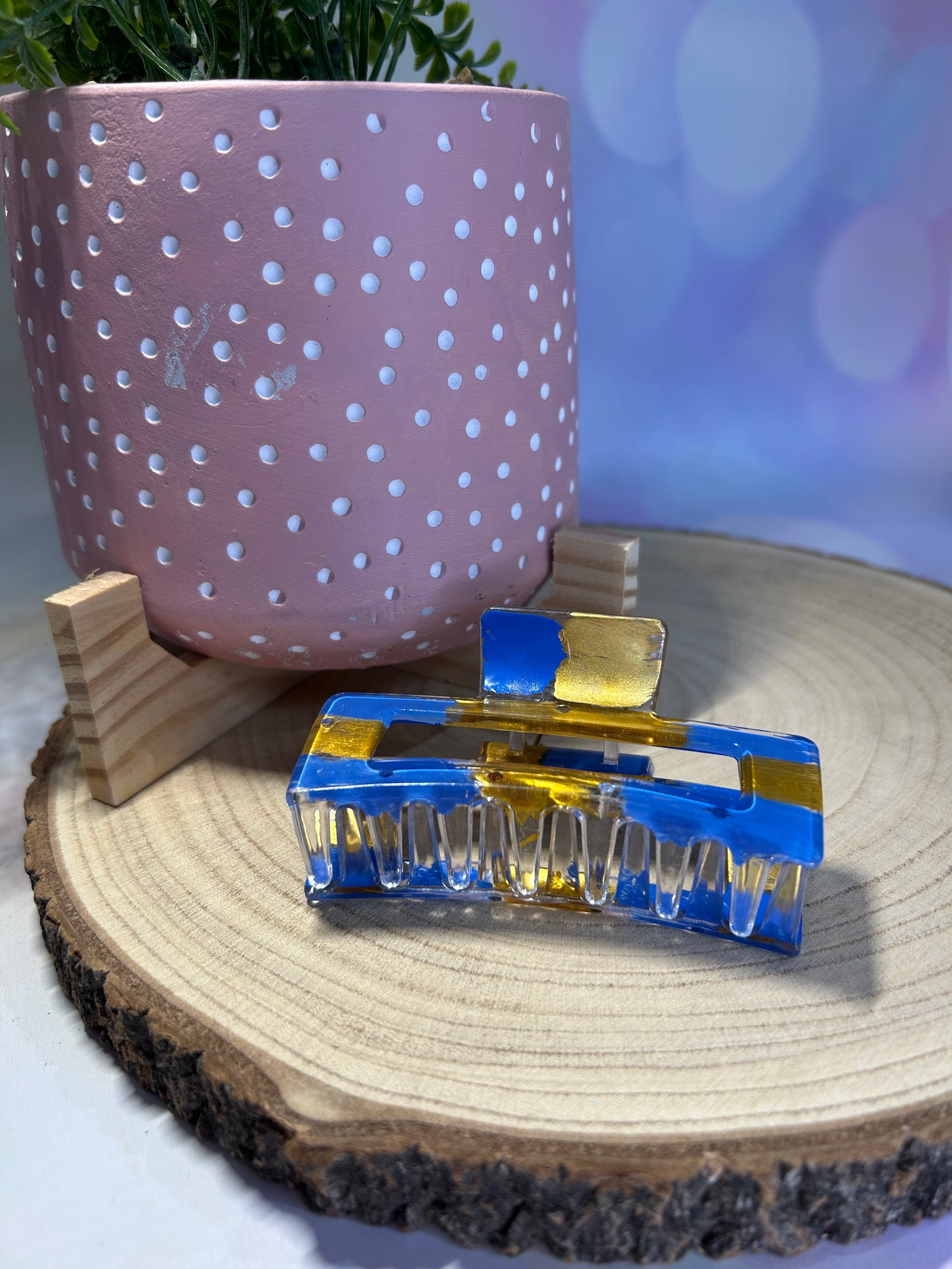 Blue and Gold Medium Flat Claw Clip