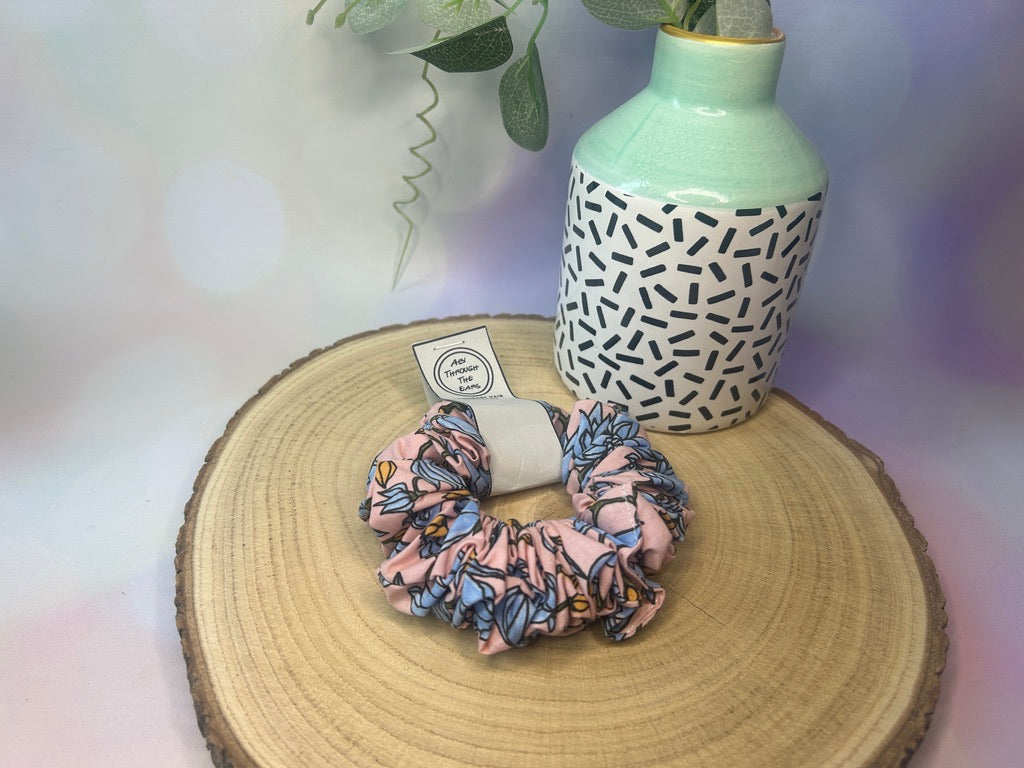 Pink & Blue Floral Scrunchie