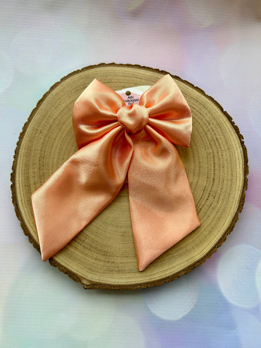 Midi Luxury Peach Satin Hair Bow