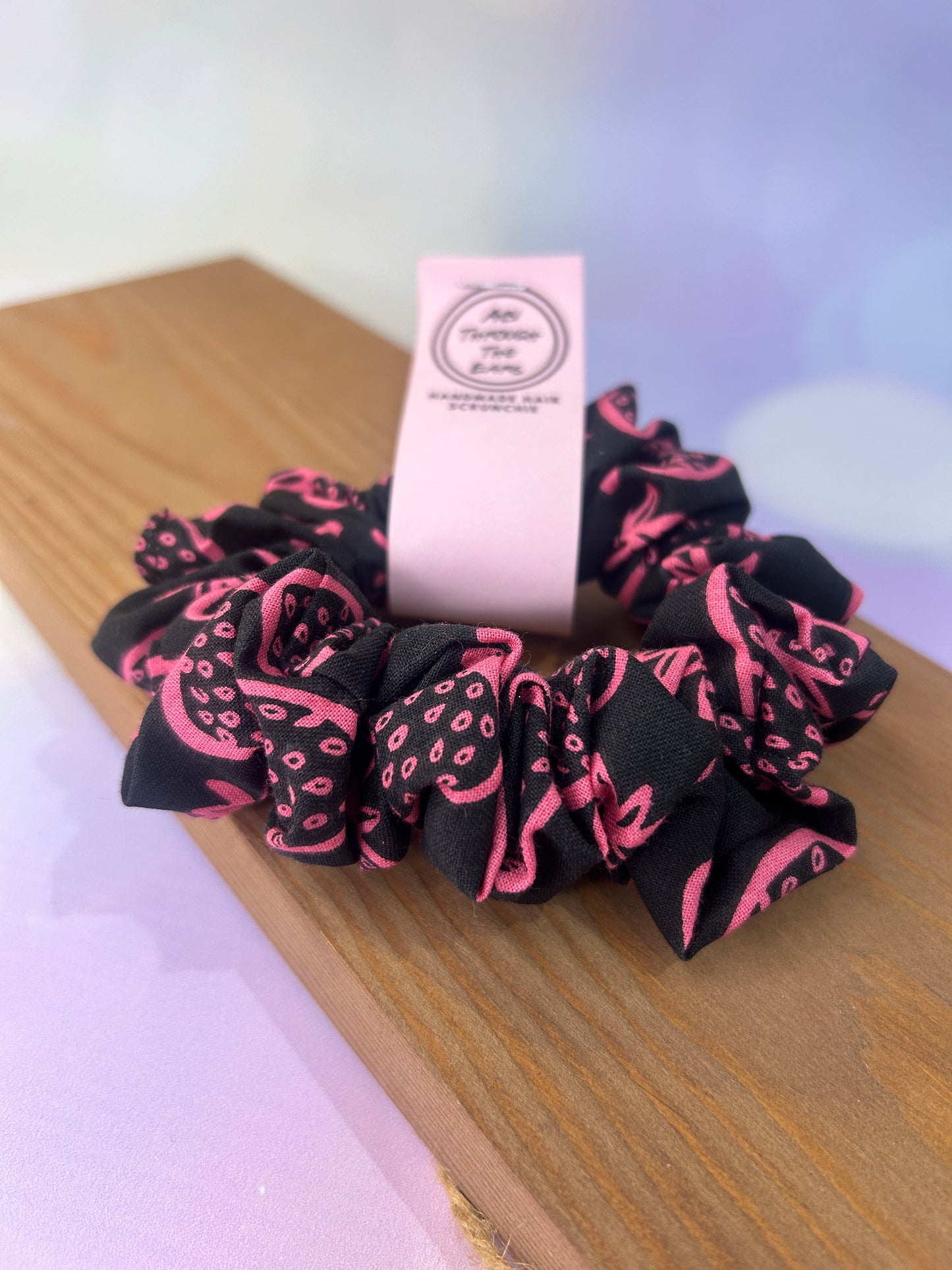 Black & Pink Strawberry Hair Scrunchie - Limited Edition