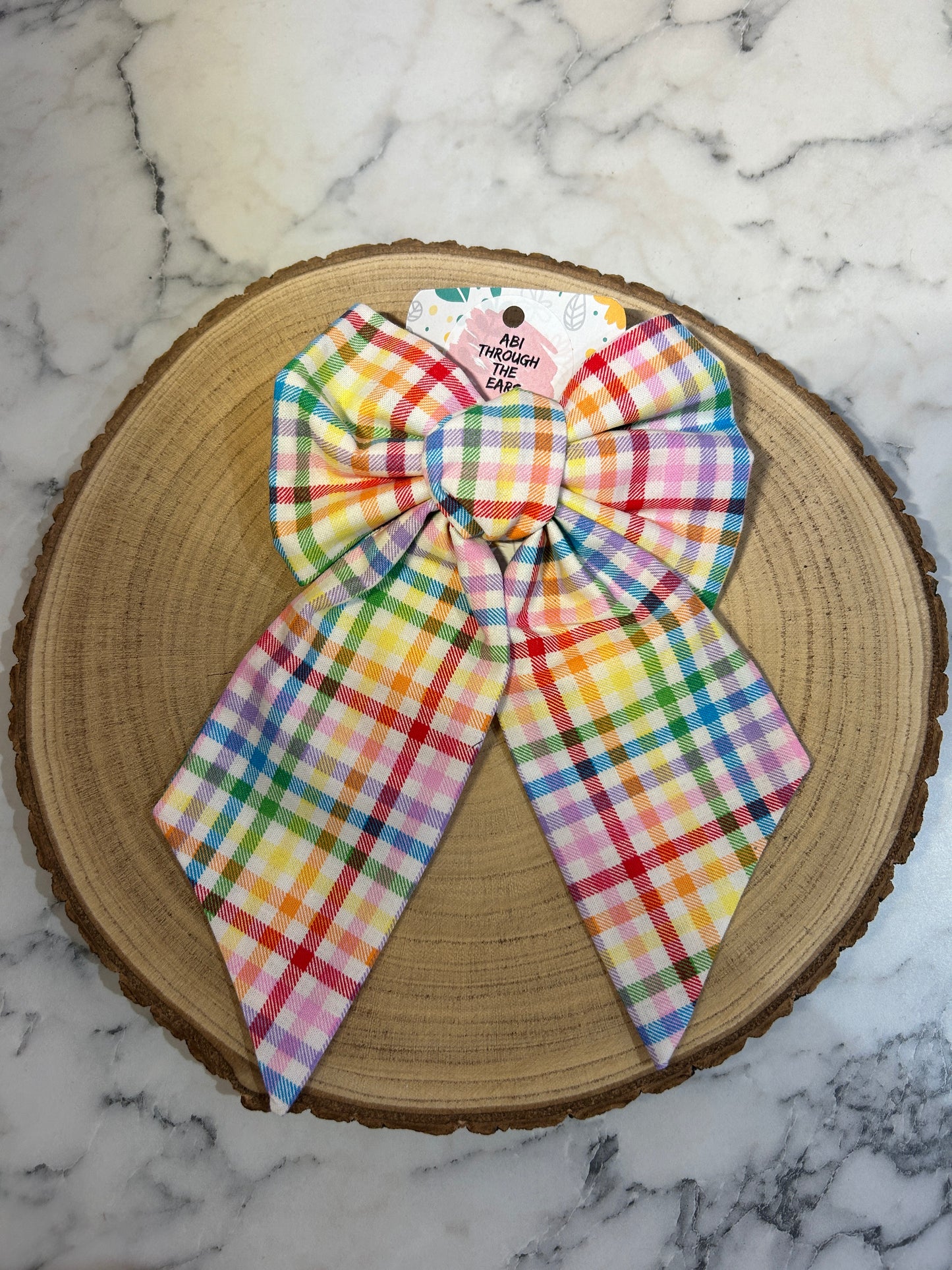 Rainbow Check Midi Hair Bow
