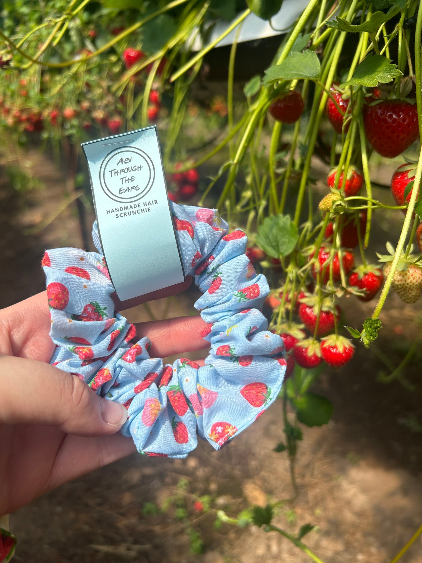 Blue Tiny Strawberries Scrunchie