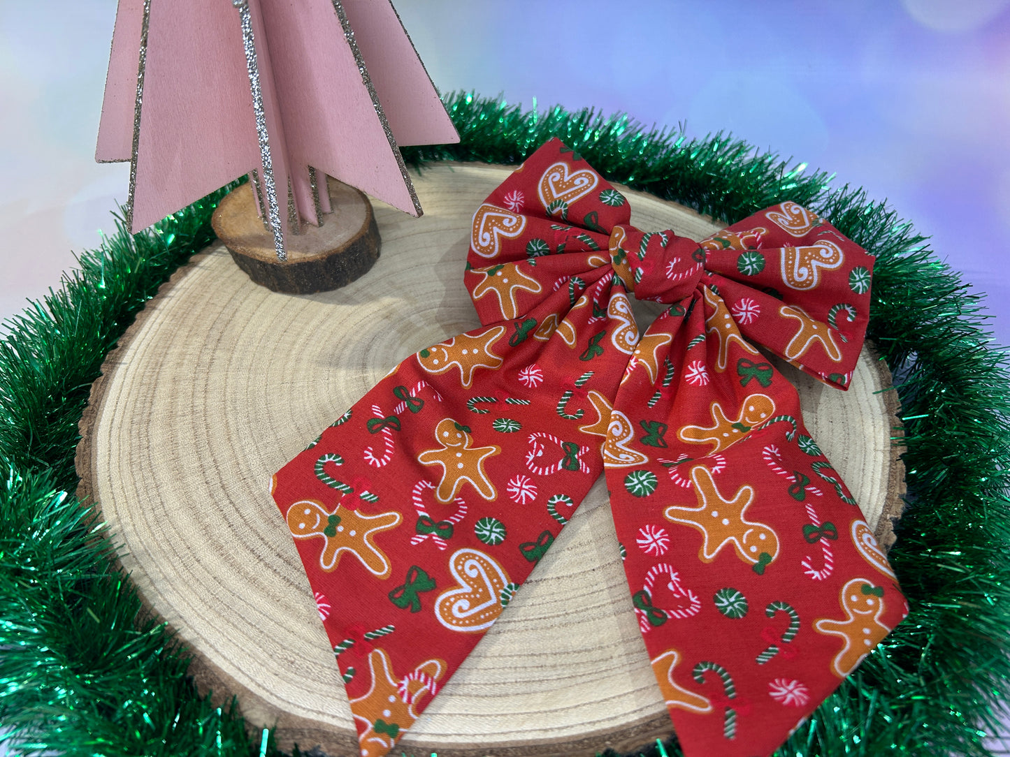 Gingerbread Biscuits Hair Bow - Red