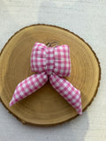 Pink Gingham Puffy Bow Keychain