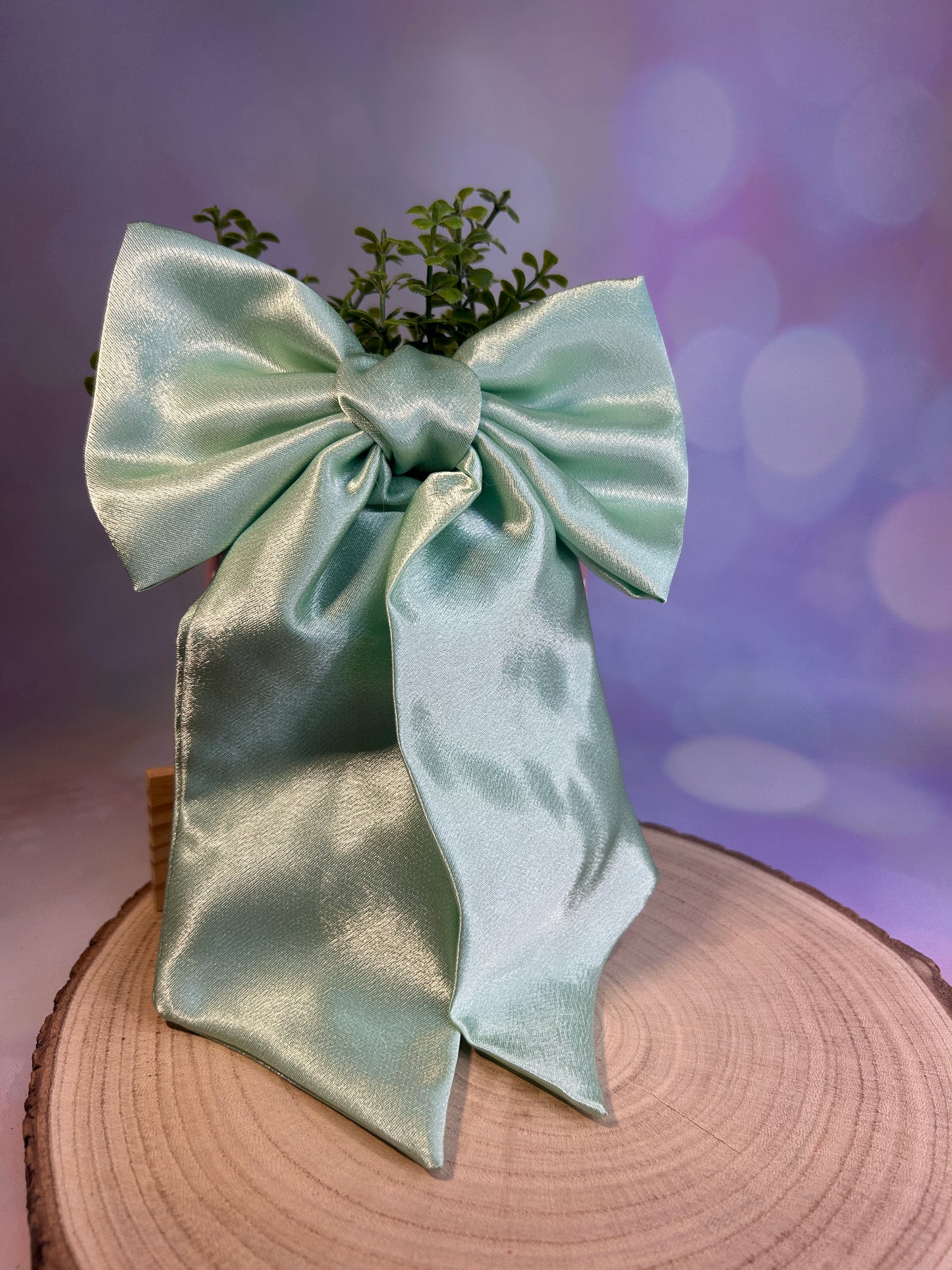 Luxury Apple Green Satin Large Hair Bow