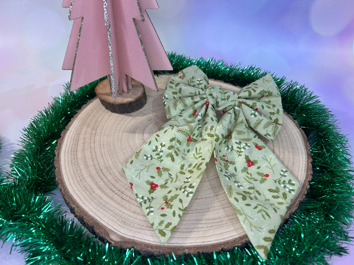 Green Holly Hair Bow