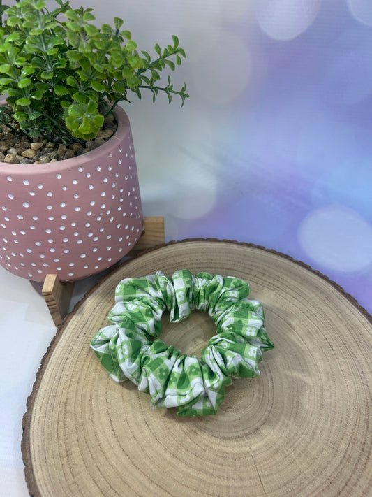Green Flower Gingham Scrunchie
