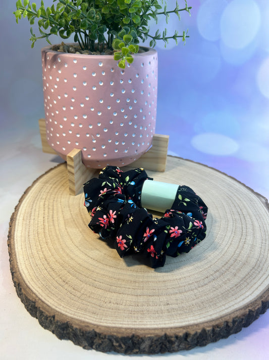 Black Mixed Floral Scrunchie