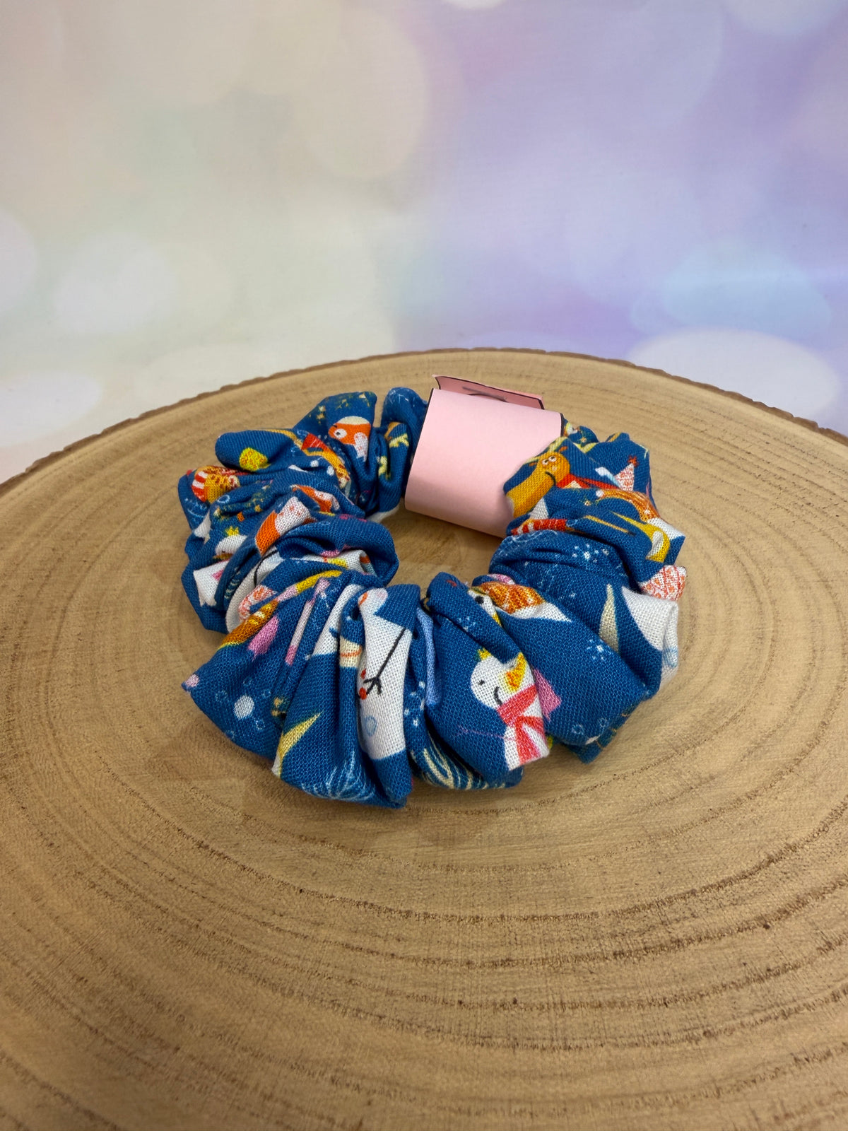 Blue Snowman Christmas Scrunchie