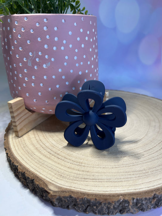 Navy Petals Flower Claw Clip