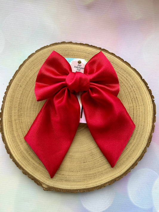 Midi Red Satin Hair Bow