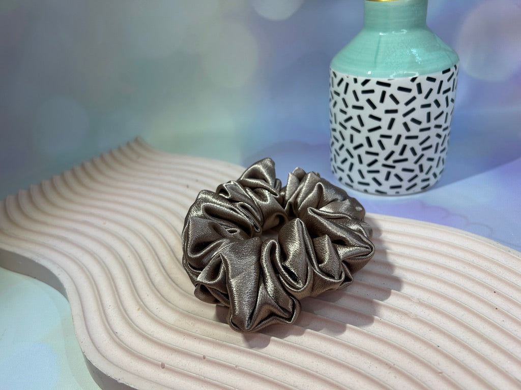 Luxury Stone Silver Satin Scrunchie