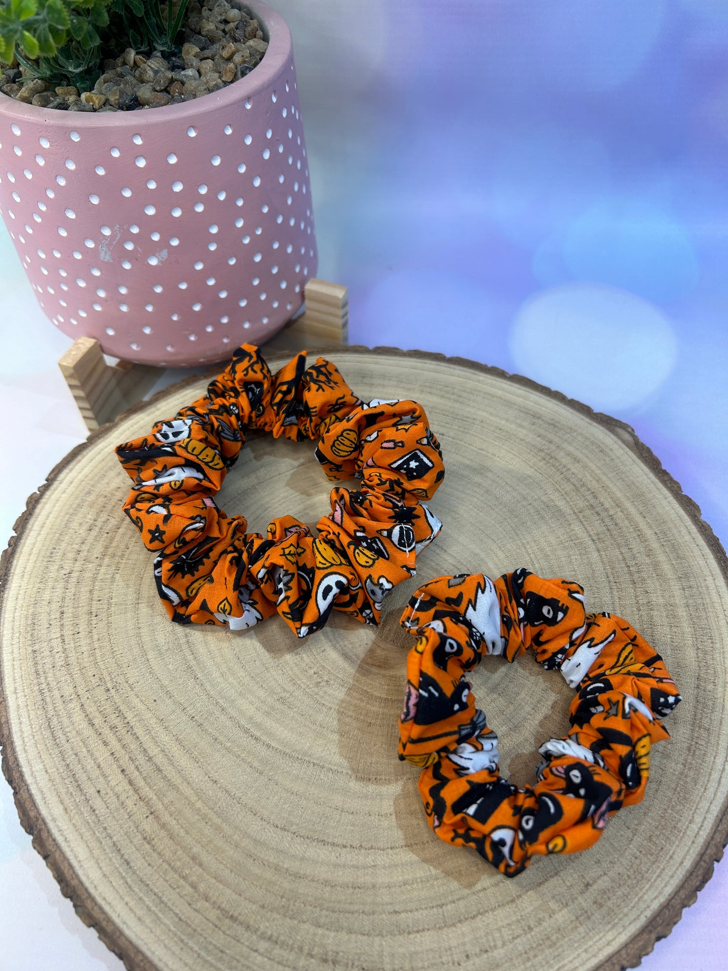 Halloween Orange Spooky Cotton Scrunchie