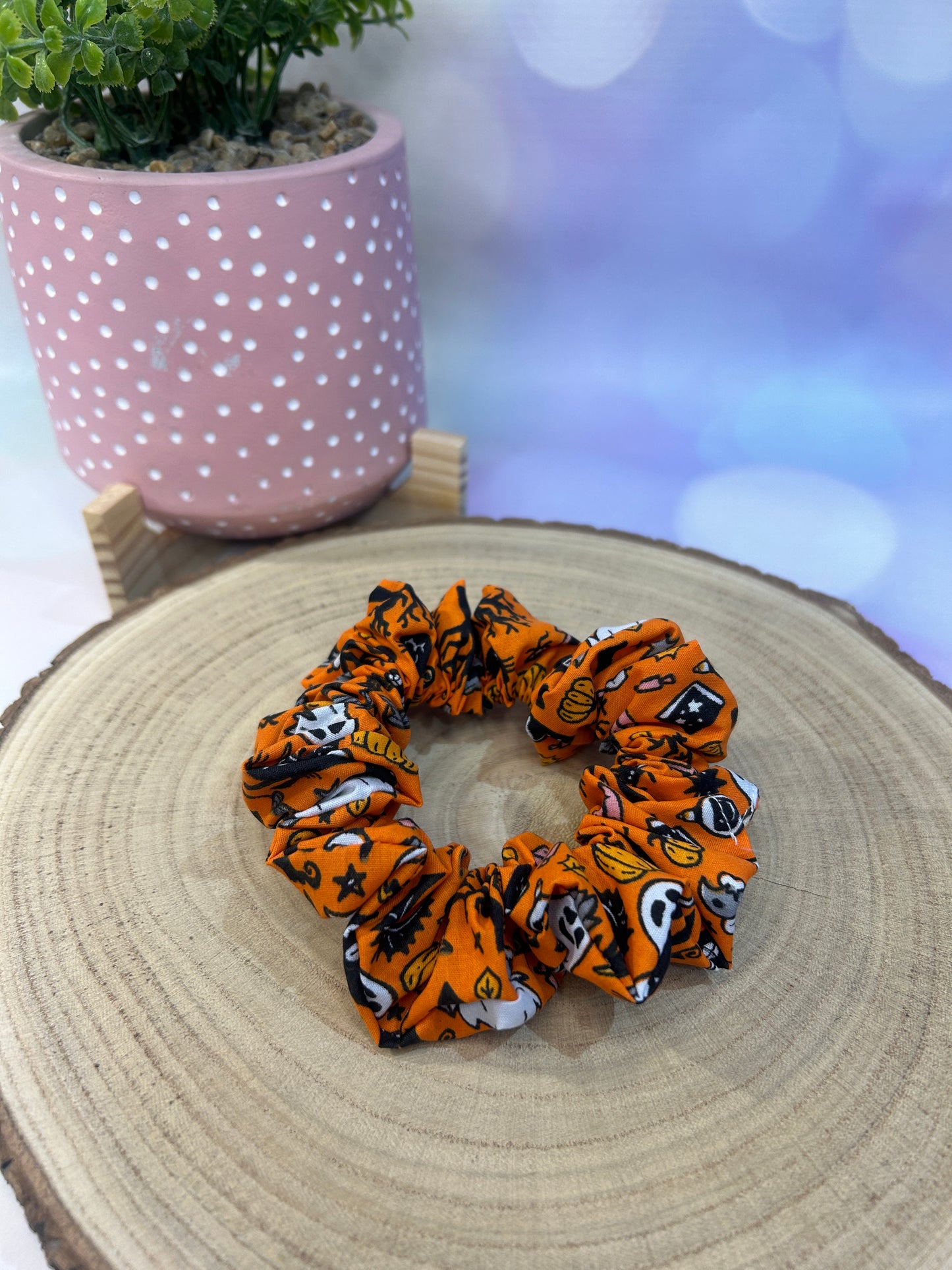 Halloween Orange Spooky Cotton Scrunchie