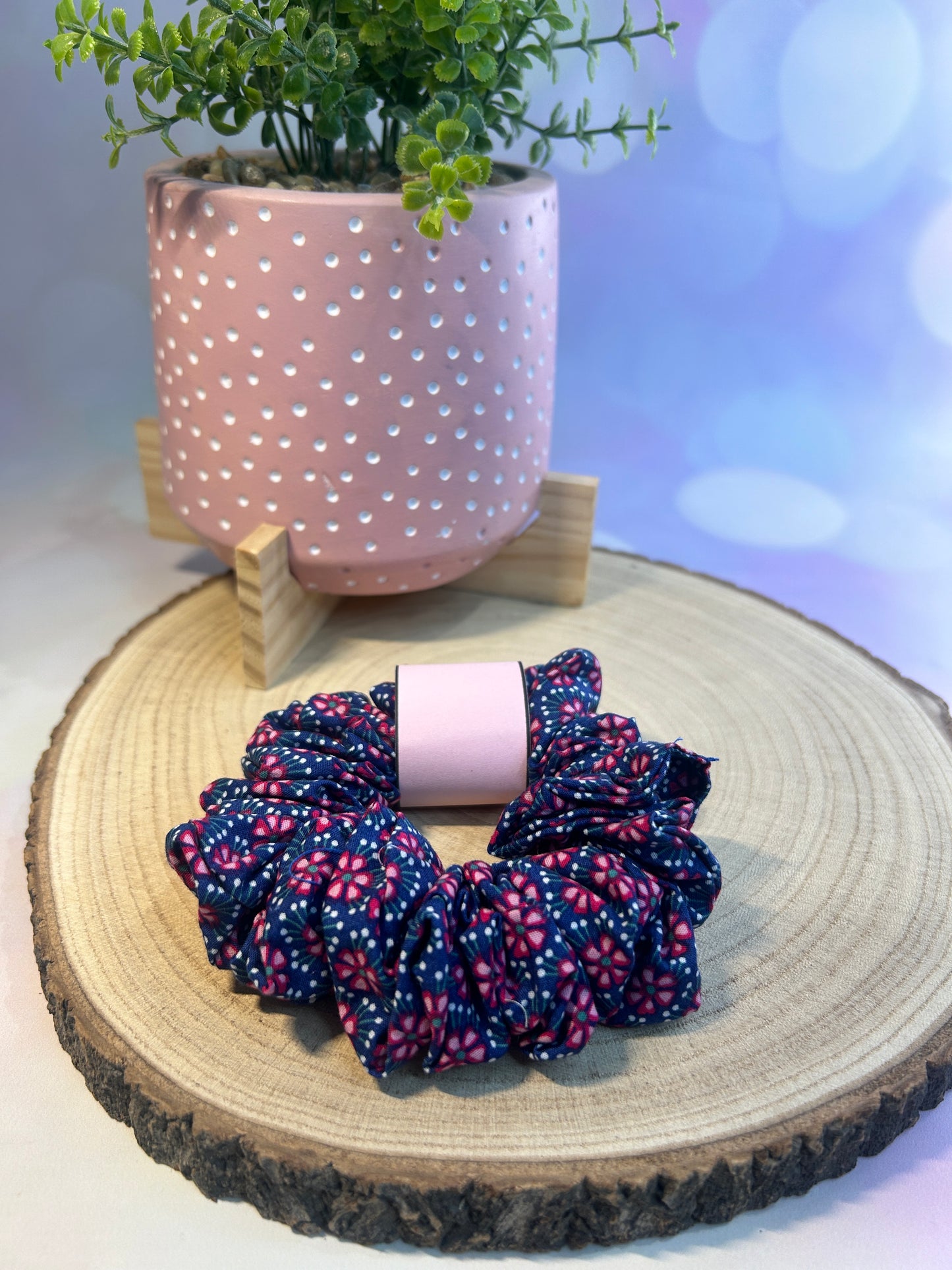 Navy Floral Scrunchie