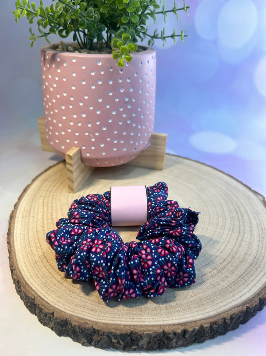 Navy Floral Scrunchie