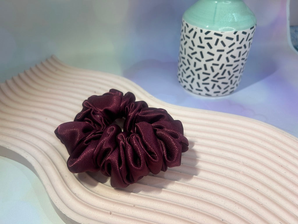 Aubergine Satin Scrunchie (Dark Purple)