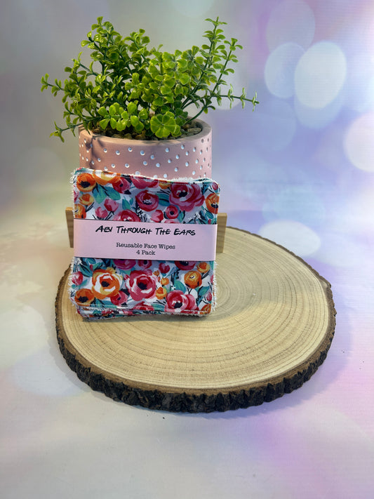 Mixed Pink Floral Reusable Face Wipes 4 pack