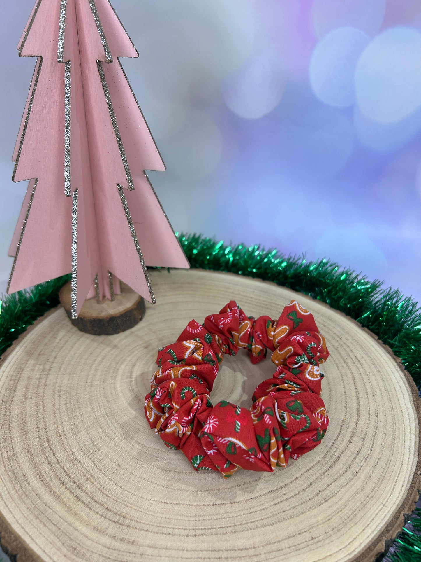 Gingerbread Biscuits Hair Scrunchie - Red