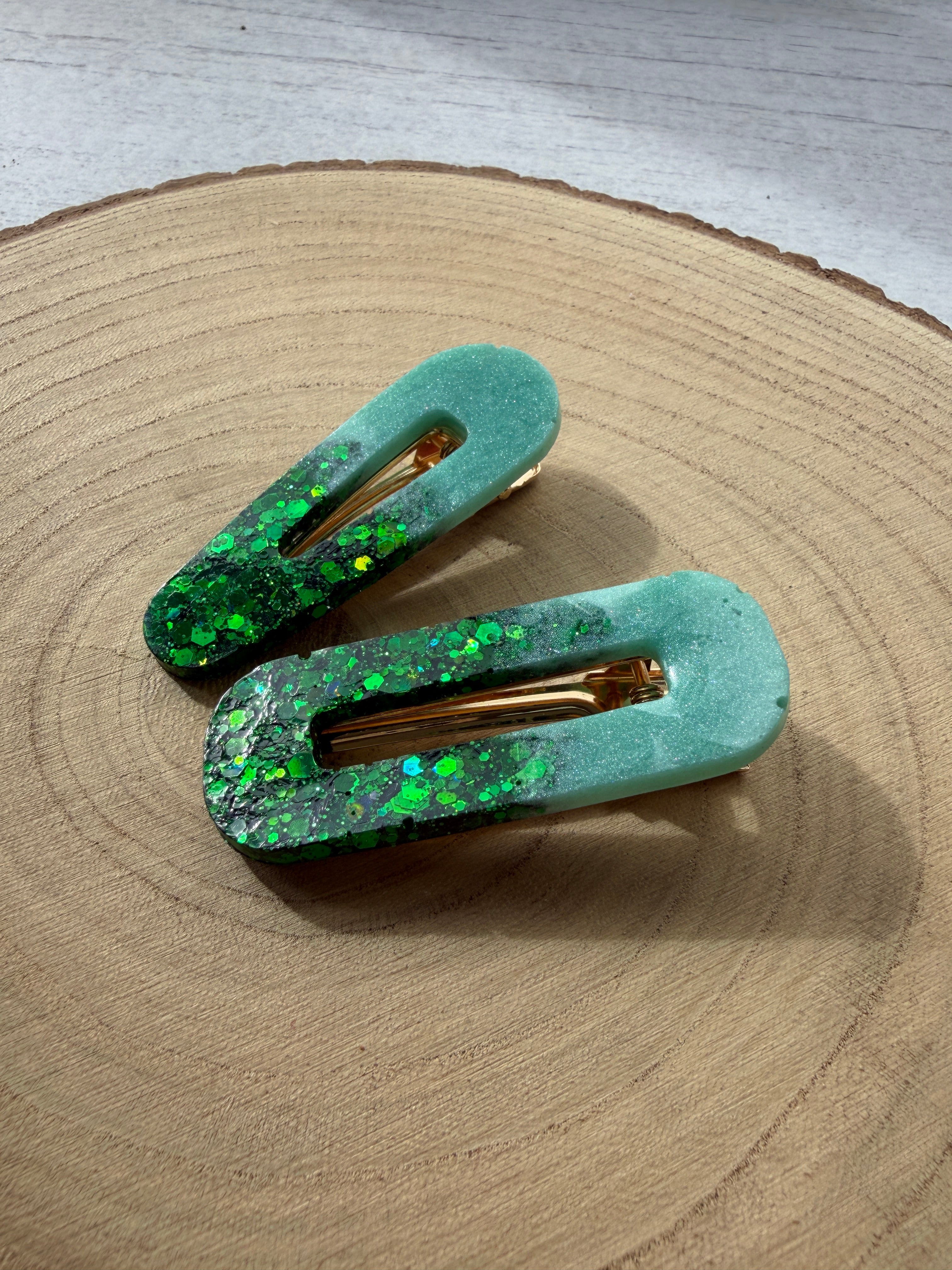 Mint Emerald Glitter Hair Clips