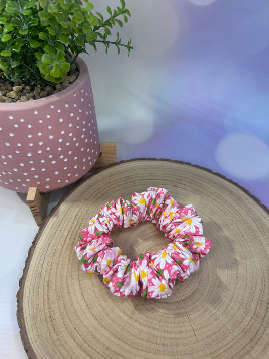 Pink Daisy Cotton Scrunchie