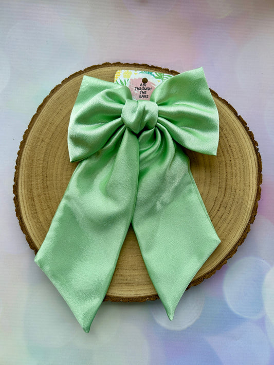 Luxury Apple Green Satin Large Hair Bow