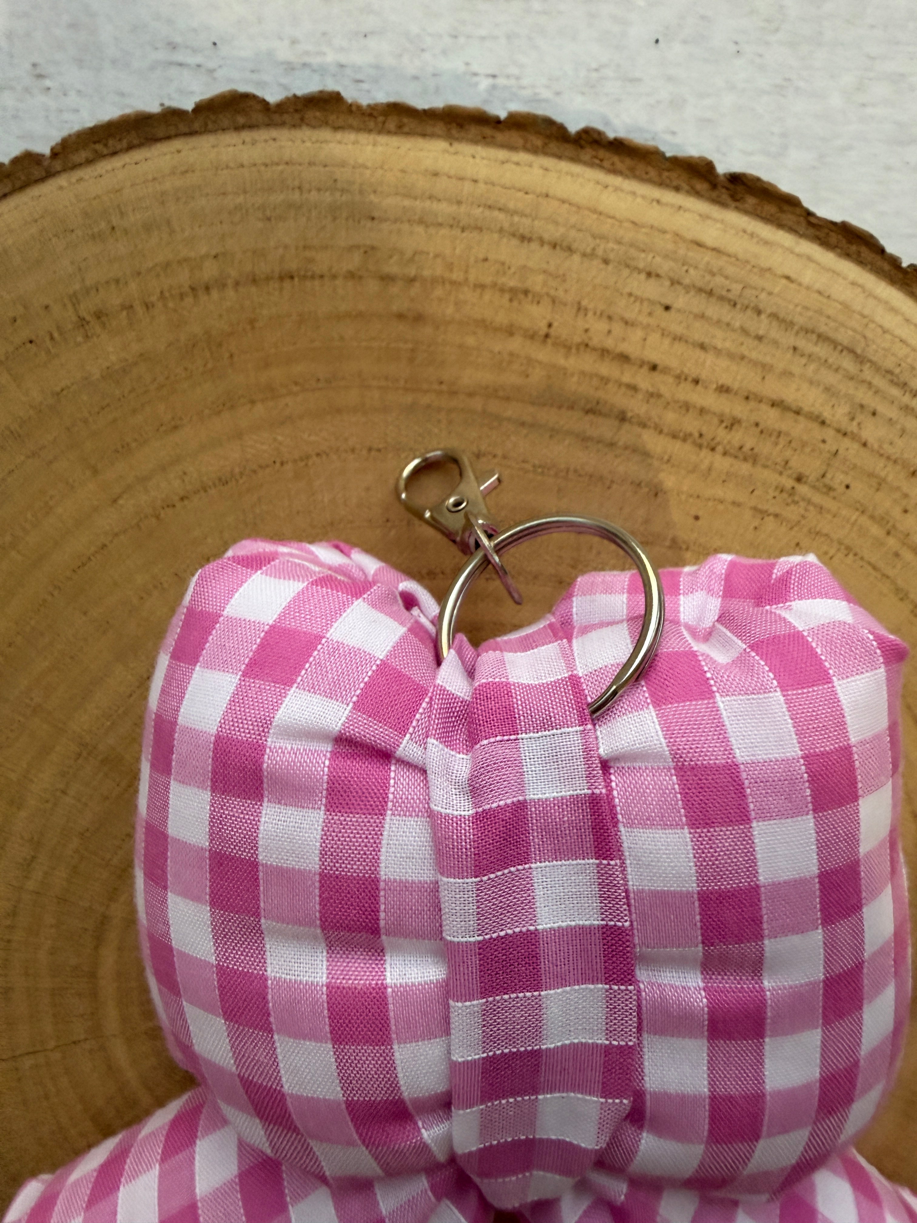 Pink Gingham Puffy Bow Keychain