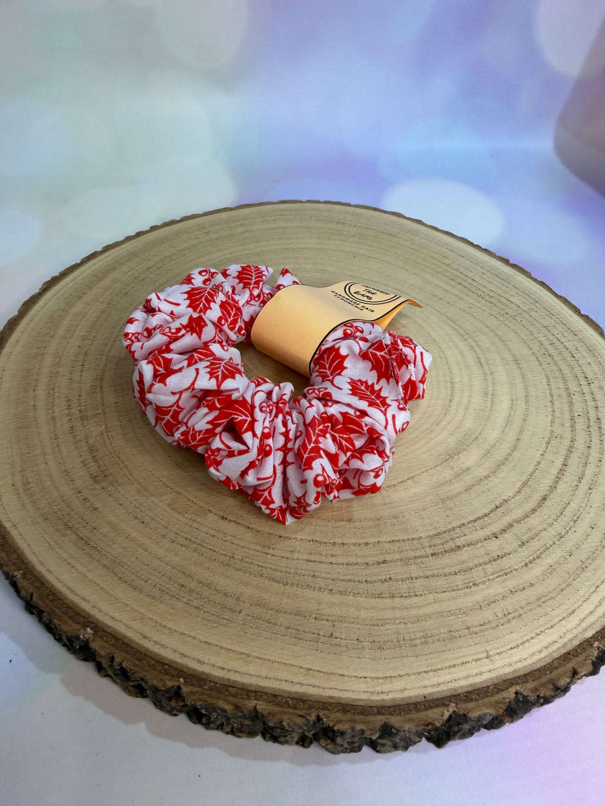 Red and White Holly Christmas Scrunchie