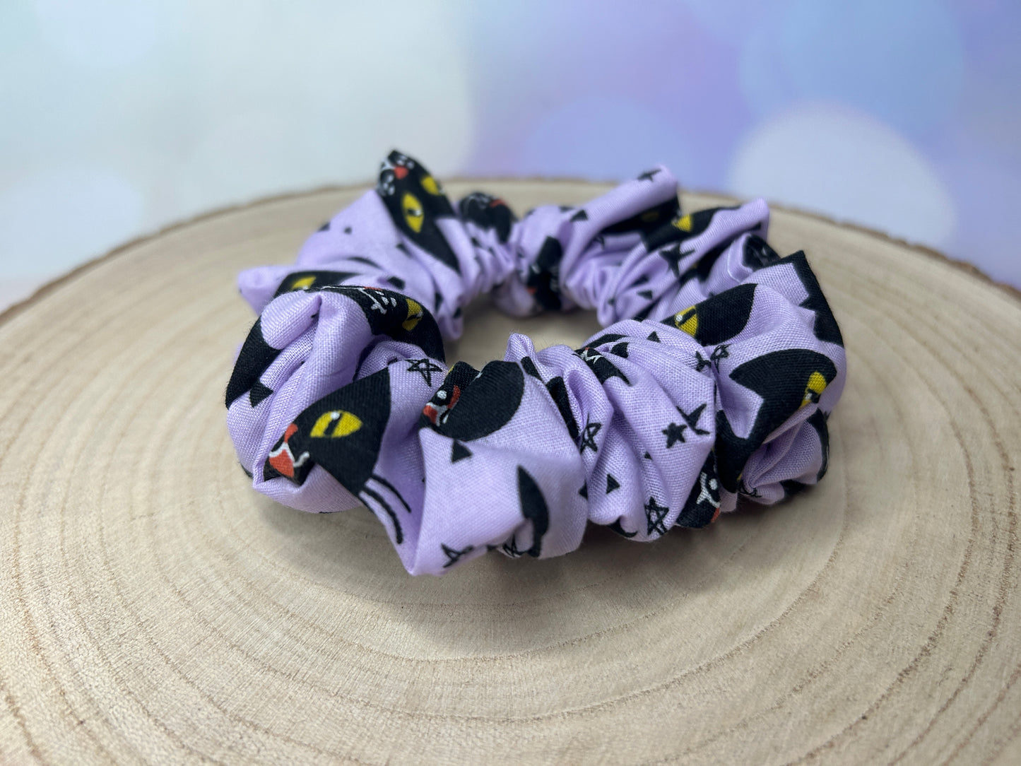 Lilac Halloween Cats Cotton Scrunchie