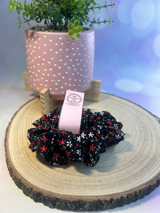 Black Mini Floral Scrunchie