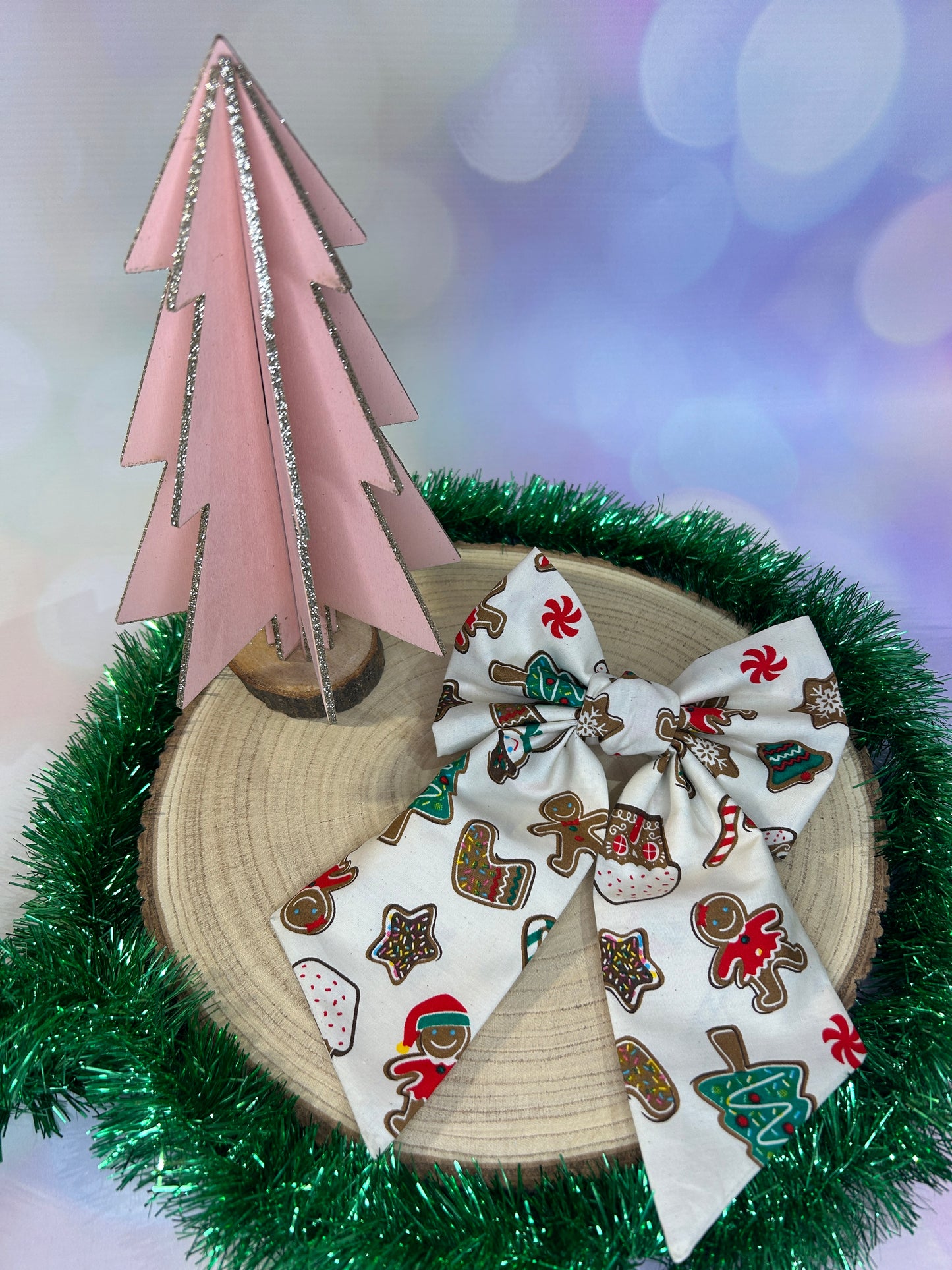 Gingerbread Shapes Hair Bow - Cream