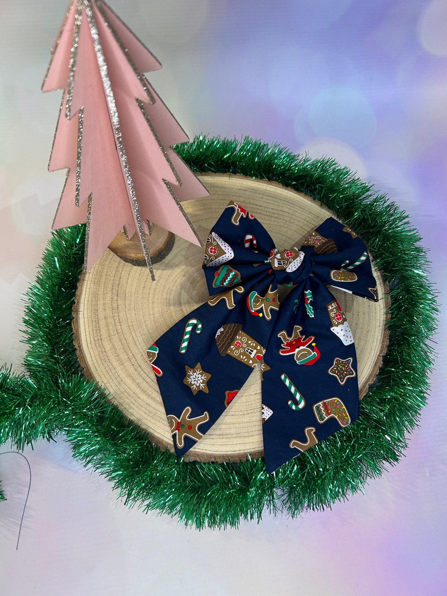 Gingerbread Shapes Hair Bow - Navy