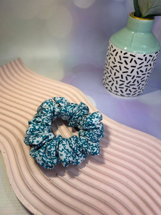 Teal Tiny Daisies Scrunchie