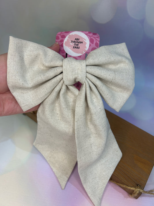 Large Luxury Natural Linen Hair Bow
