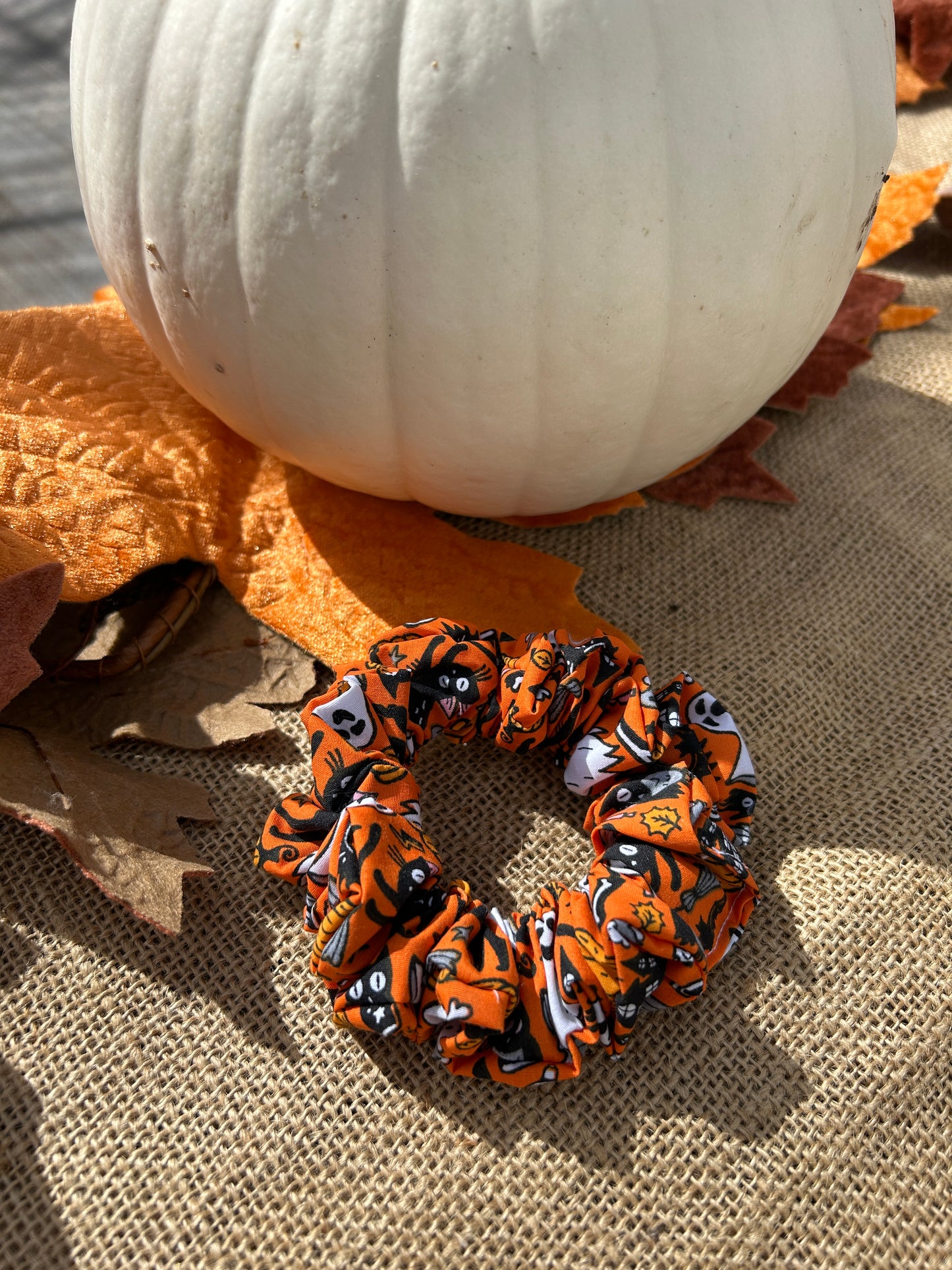 Halloween Orange Spooky Cotton Scrunchie