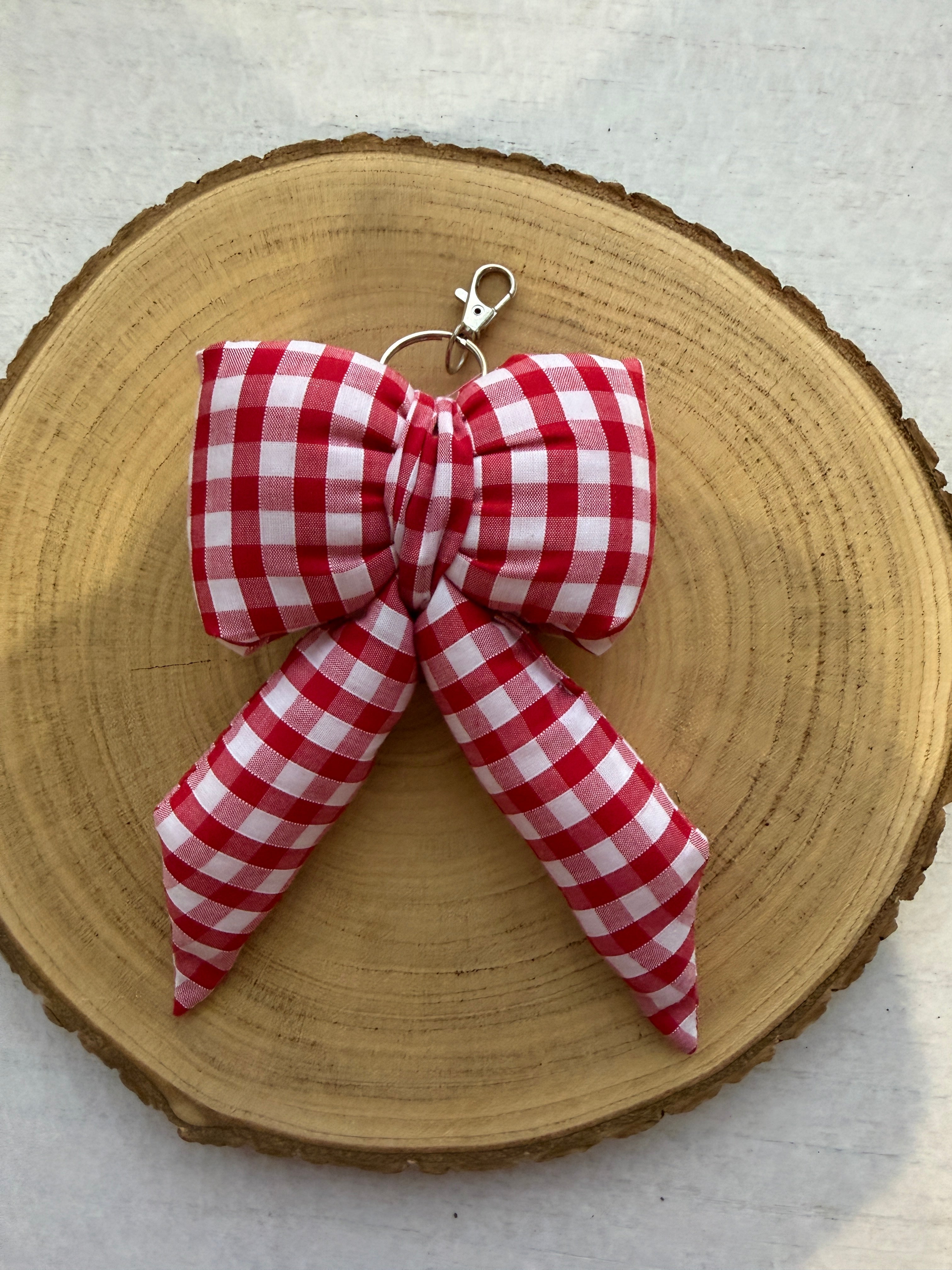 Red Gingham Puffy Bow Keychain