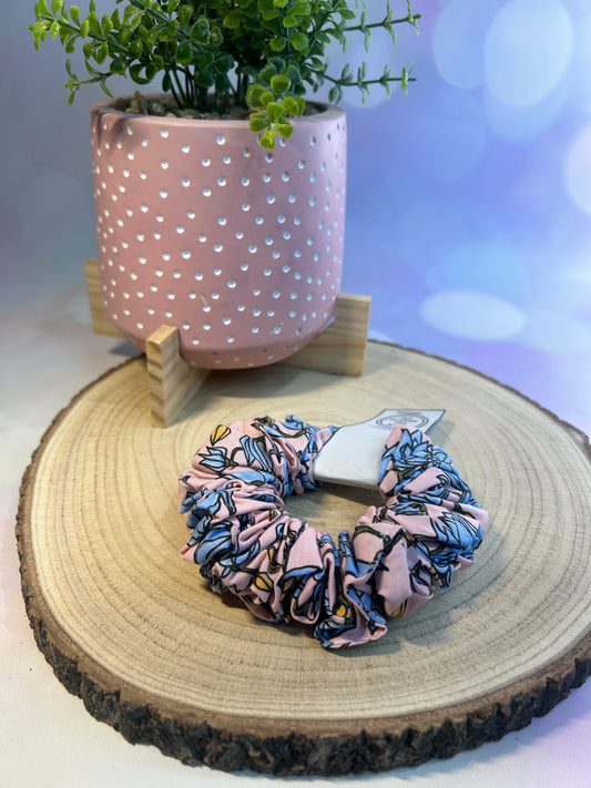 Blue and Pink Floral Scrunchie